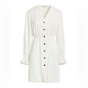 Sandro White Long Sleeve Dress with Button Detail